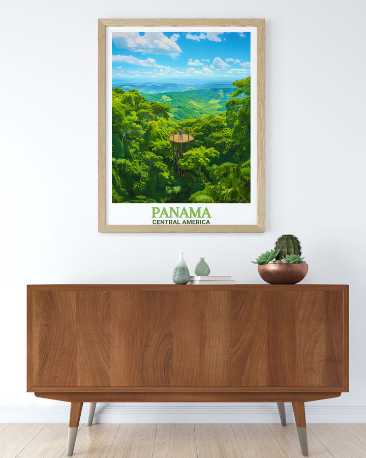 Panama Poster Print offering a glimpse into the natural wonders of Soberanía National Park, paired with the tranquility of Panama City Beach. This travel print is ideal for coastal decor enthusiasts and nature lovers who want to bring a piece of Central America into their homes.