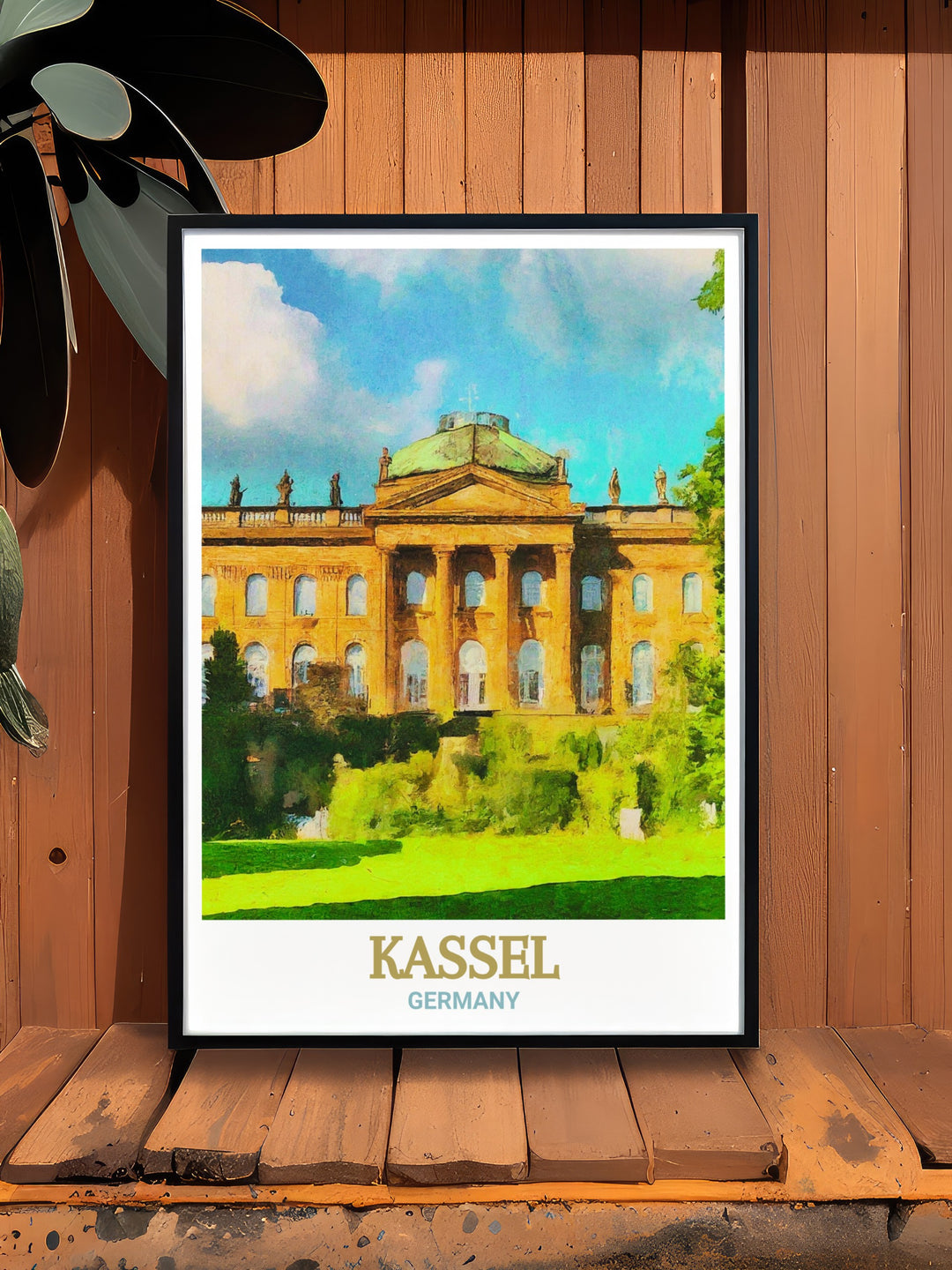 Kassel Poster showcasing the beautiful Wilhelmshöhe Palace in Germany. This travel poster is perfect for anyone who loves history and architecture, offering a detailed view of one of Germanys most iconic structures. The high quality print makes it a perfect addition to any home, adding a touch of elegance to your decor