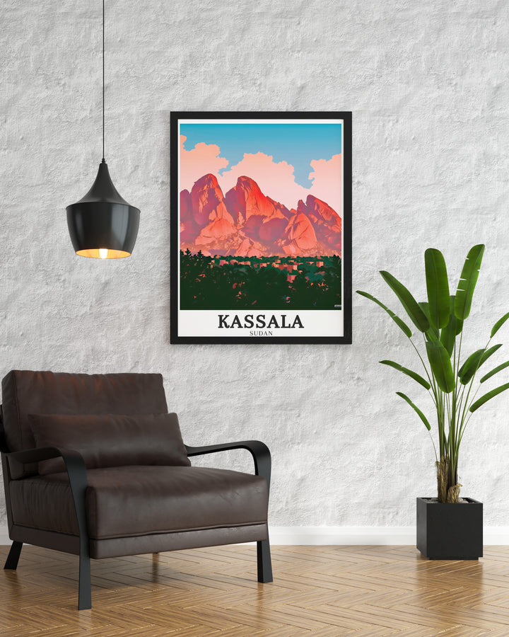 Kassala town and Taka Mountains framed print highlighting the majestic scenery and cultural essence ideal for adding sophistication to your living space or office.