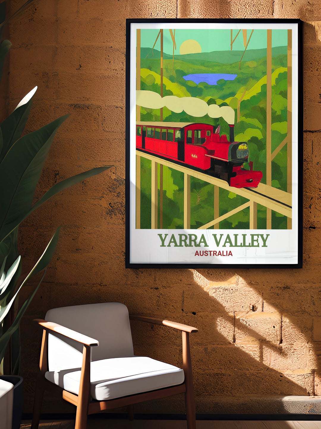 Yarra Valley travel print highlighting the regions wine country, offering a scenic view of its rolling vineyards and peaceful environment. A must have for travel enthusiasts and wine aficionados alike.