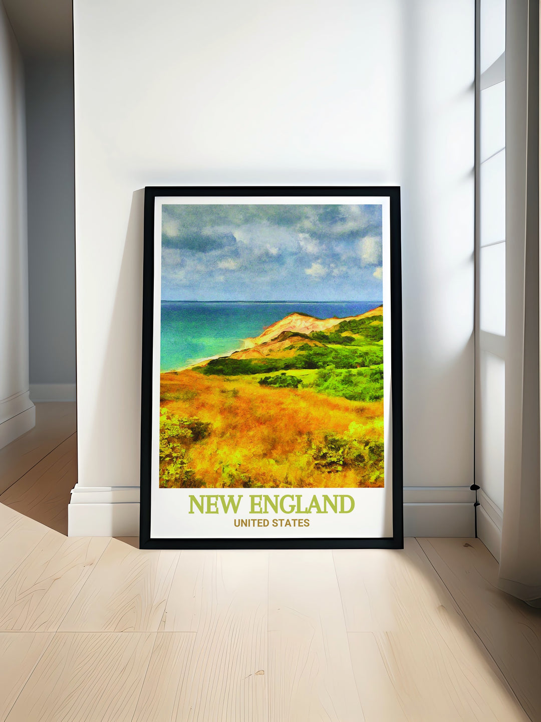 New England Trail poster print showcasing the natural beauty of the region alongside Marthas Vineyard. Ideal for hikers and outdoor enthusiasts this print makes a perfect addition to home decor and thru hike wall art collections.