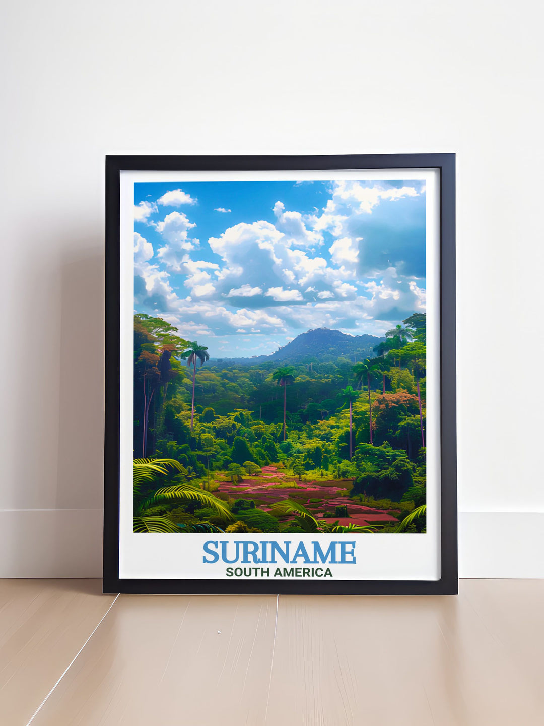 Suriname Art Print highlighting the beauty of Paramaribo and the natural splendor of Central Suriname Nature Reserve. A perfect addition to your home decor or a thoughtful gift.