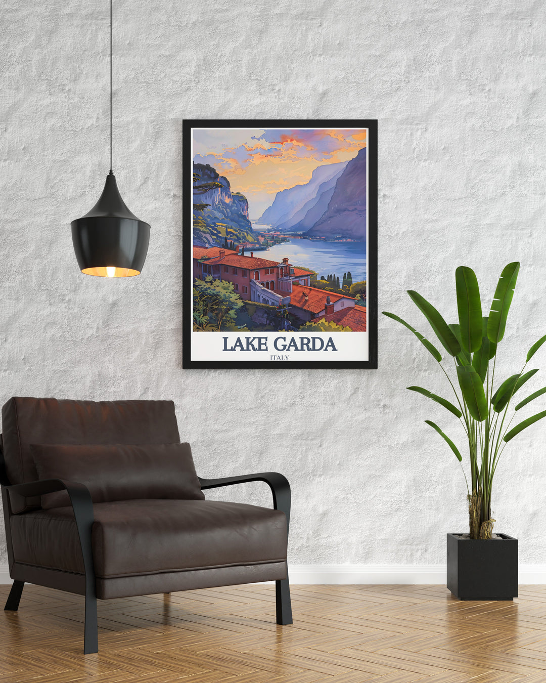 Stunning Lake Garda art print highlighting Isola del Garda and Garda town ideal for adding a touch of Italy to your home. This Italy poster makes a perfect gift for her or him whether for birthday gifts or beautiful home wall decor.