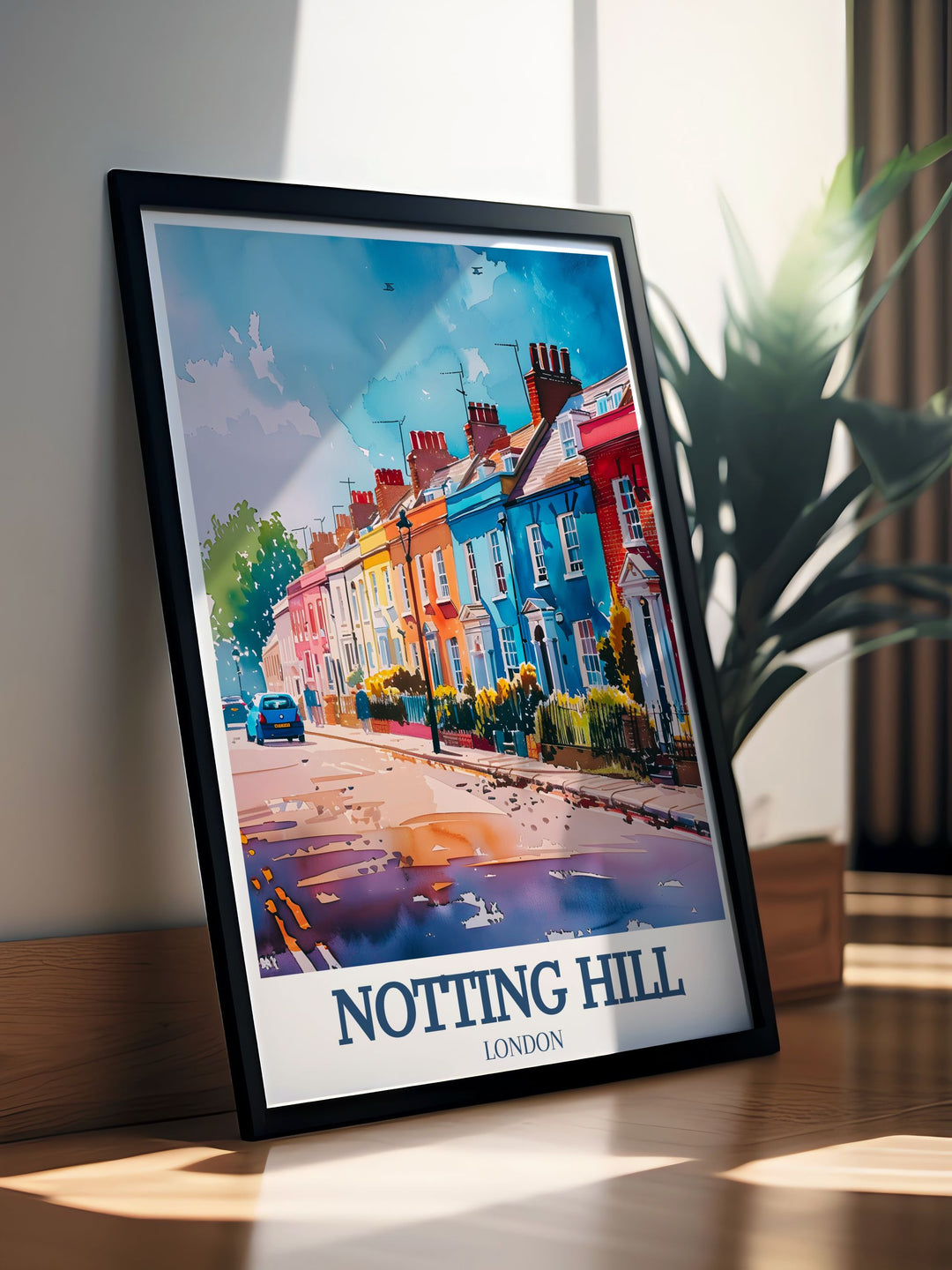 Vintage London print highlighting Portobello Road Market and St. Peters Church offers a beautiful representation of Notting Hills colorful streets a perfect addition to any room for those who love classic London landmarks and wish to capture its unique charm