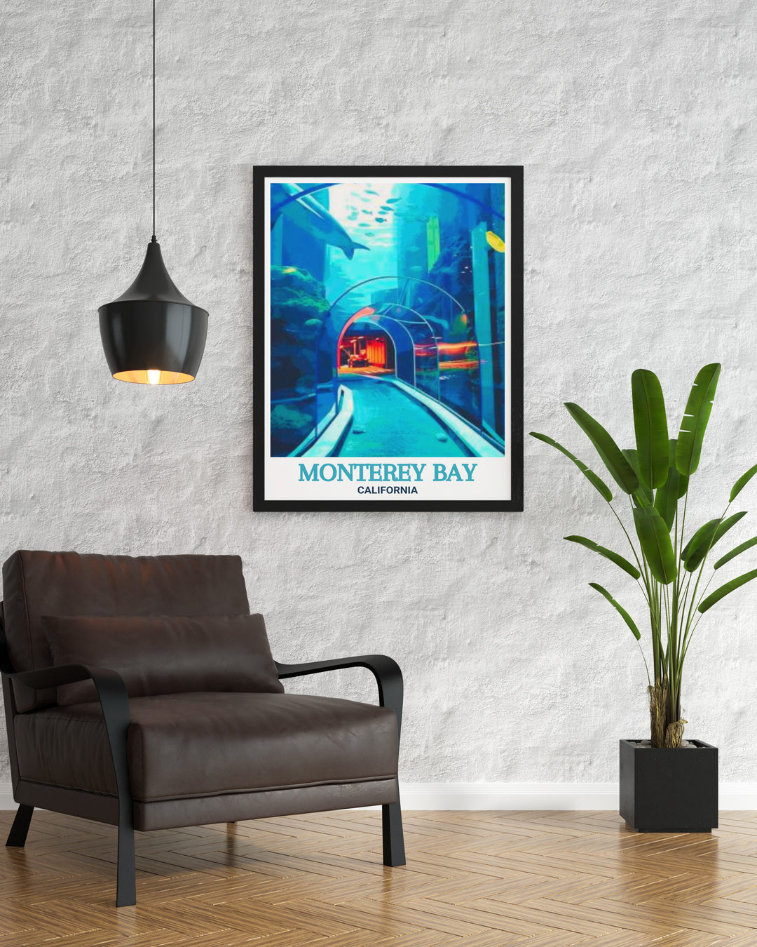 Captivating canvas print of Monterey Bay's Aquarium, highlighting the lush marine life and scenic surroundings of California. Perfect for adding a touch of elegance to your space. This print brings the peaceful beauty of California's coastline into your home.