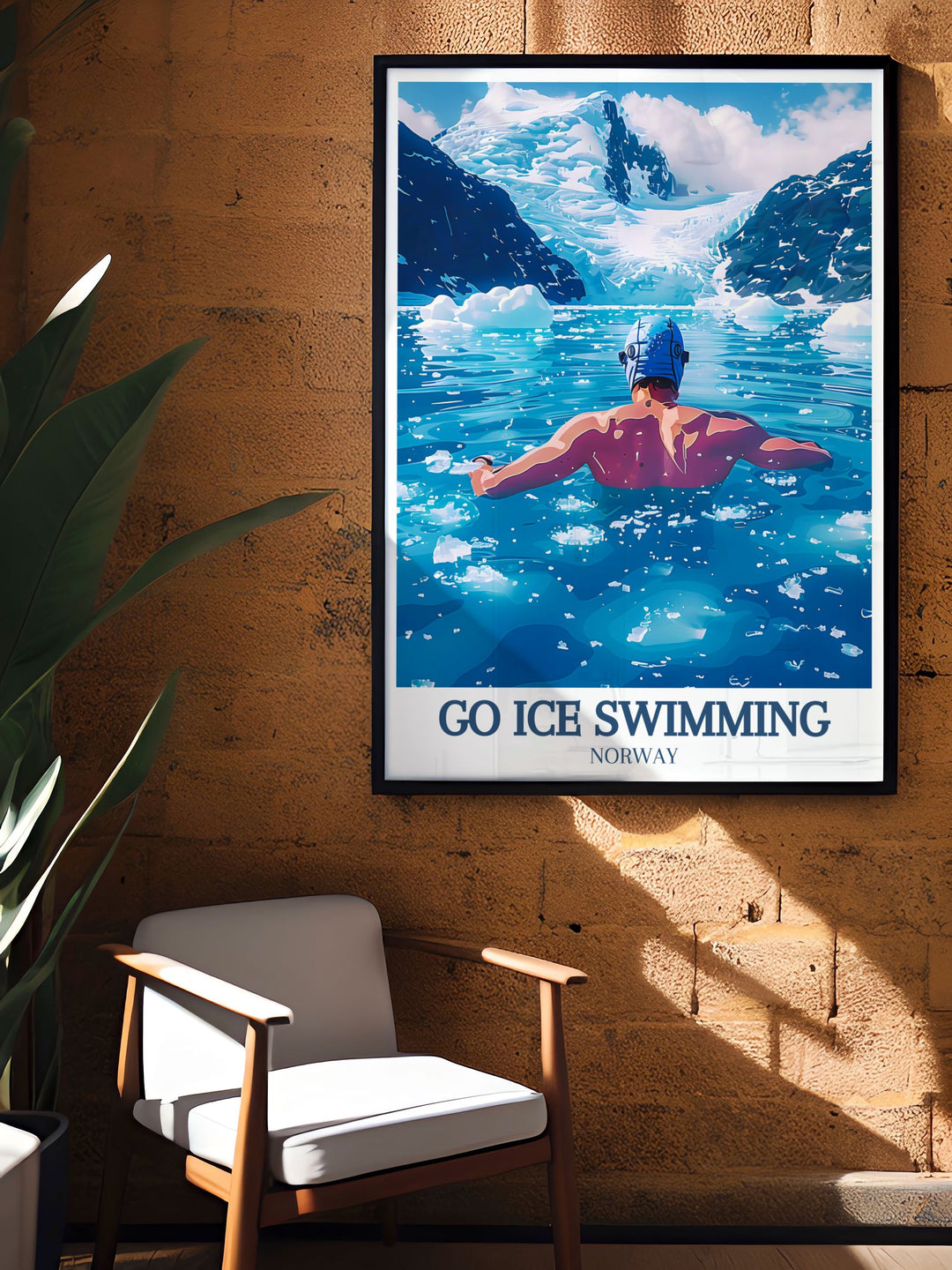 The Ice Swimming Poster brings the excitement of wild swimming in the Lofoten Islands to life, featuring the dramatic landscapes of Norway. This framed art is a unique gift for those who love outdoor adventures and cold water challenges.