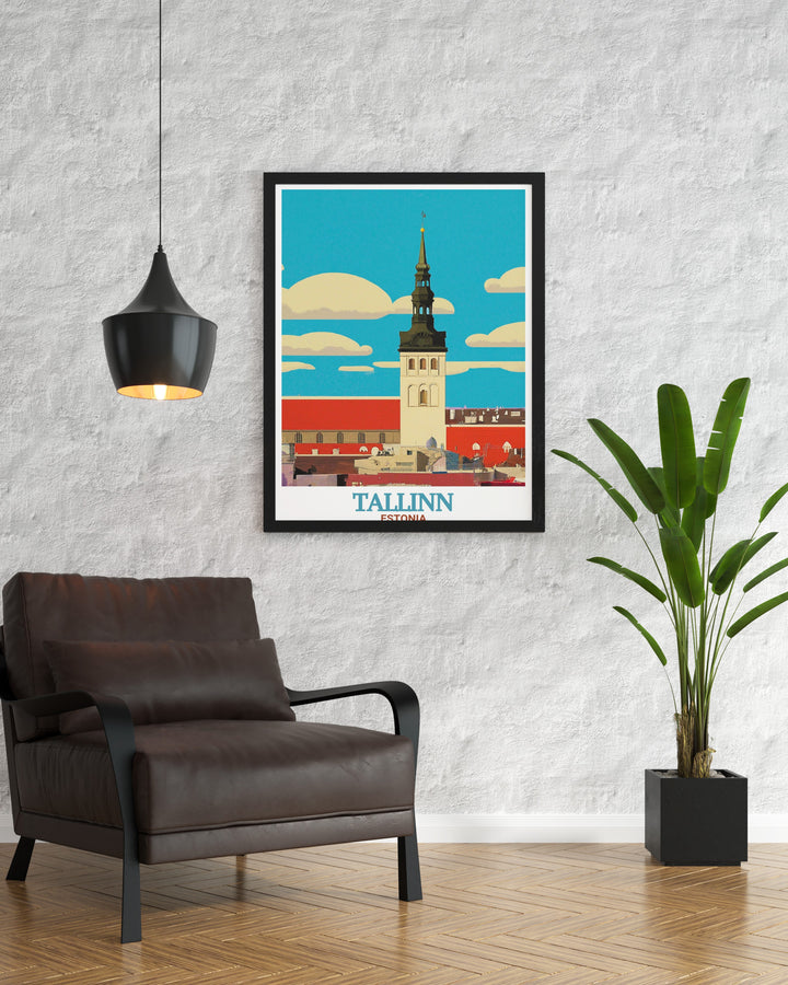 This Tallinn Estonia poster print features the historic Toompea Castle, capturing the beauty and grandeur of one of Estonias most iconic landmarks. Perfect for history lovers and travelers, this travel print brings the charm of Tallinns medieval architecture into your home.