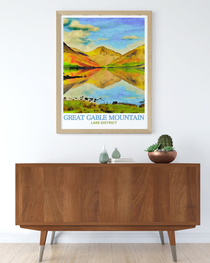 Our Wasdale Head wall art showcases the peaceful and serene landscape of the Lake District. The print highlights the expansive green hills, still waters, and distant mountains that define this scenic area. This wall art is perfect for those who appreciate the quiet beauty of nature and wish to bring a piece of Cumbria into their home.