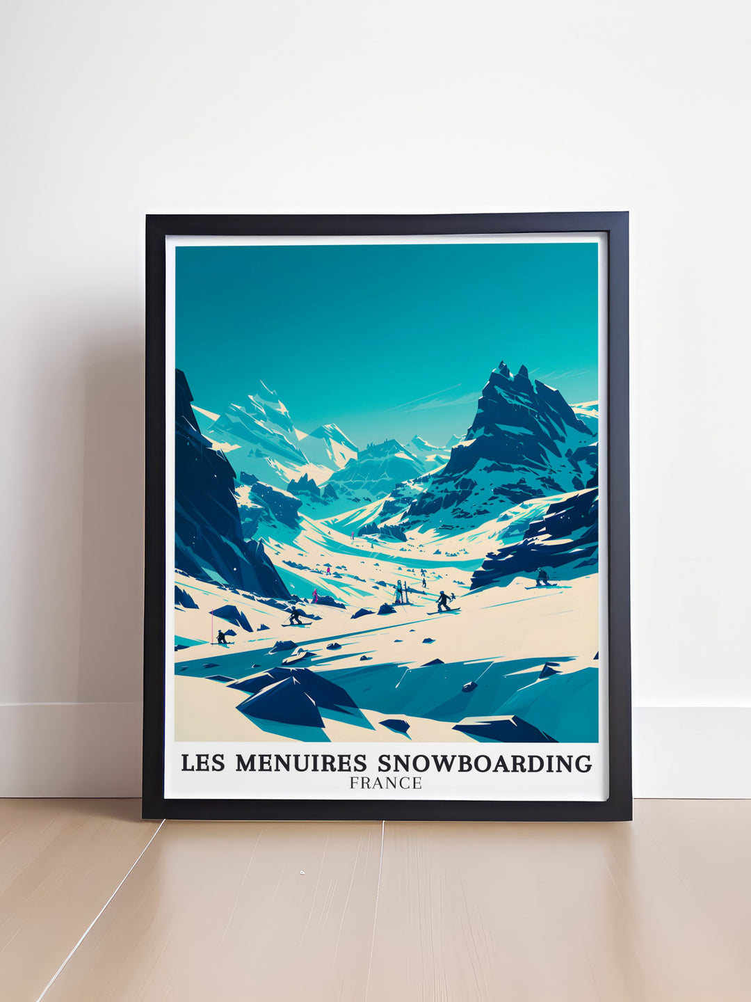Les Menuires Three Valleys Art Print captures the excitement of snowboarding in one of the French Alps most iconic resorts ideal for skiers and snowboarders looking to add stylish modern decor to their home