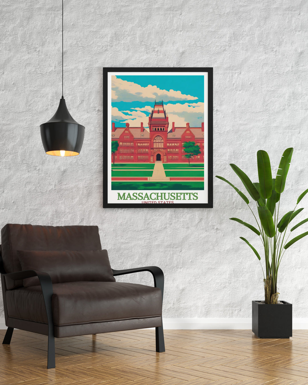 Massachusetts Art Print showcases Harvard University and Springfields iconic skyline, blending the old and the new in a stunning visual tribute to the state. This canvas art is a perfect addition to any space, offering a mix of education, history, and urban beauty.