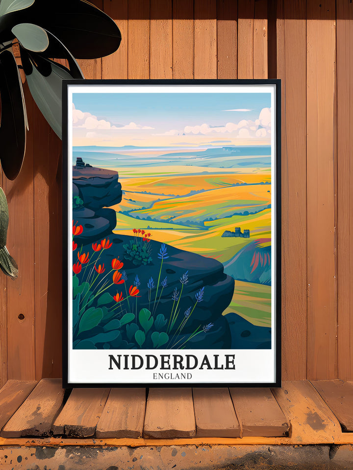 Vintage poster of Nidderdale Way in the Yorkshire Dales, capturing the peaceful charm of this scenic region. Ideal for those who love UK countryside art, this framed print is a timeless celebration of rural England.