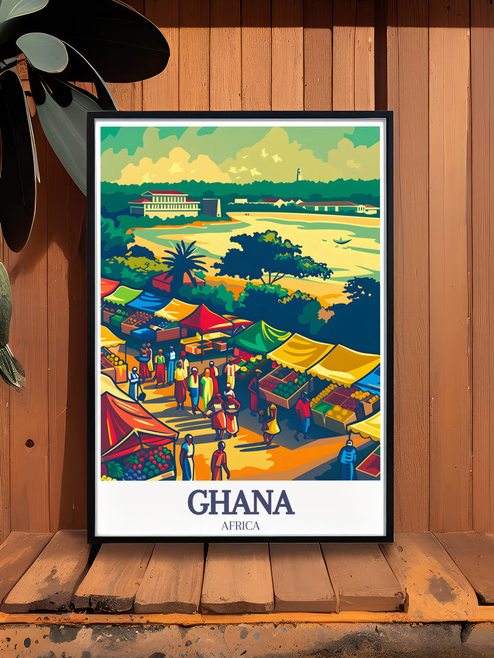 Explore the richness of Ghanaian culture with this Makola Market canvas art. The vibrant colors and bustling market scene bring the energy of Accra into your home, making it the perfect décor for travelers and art enthusiasts alike.