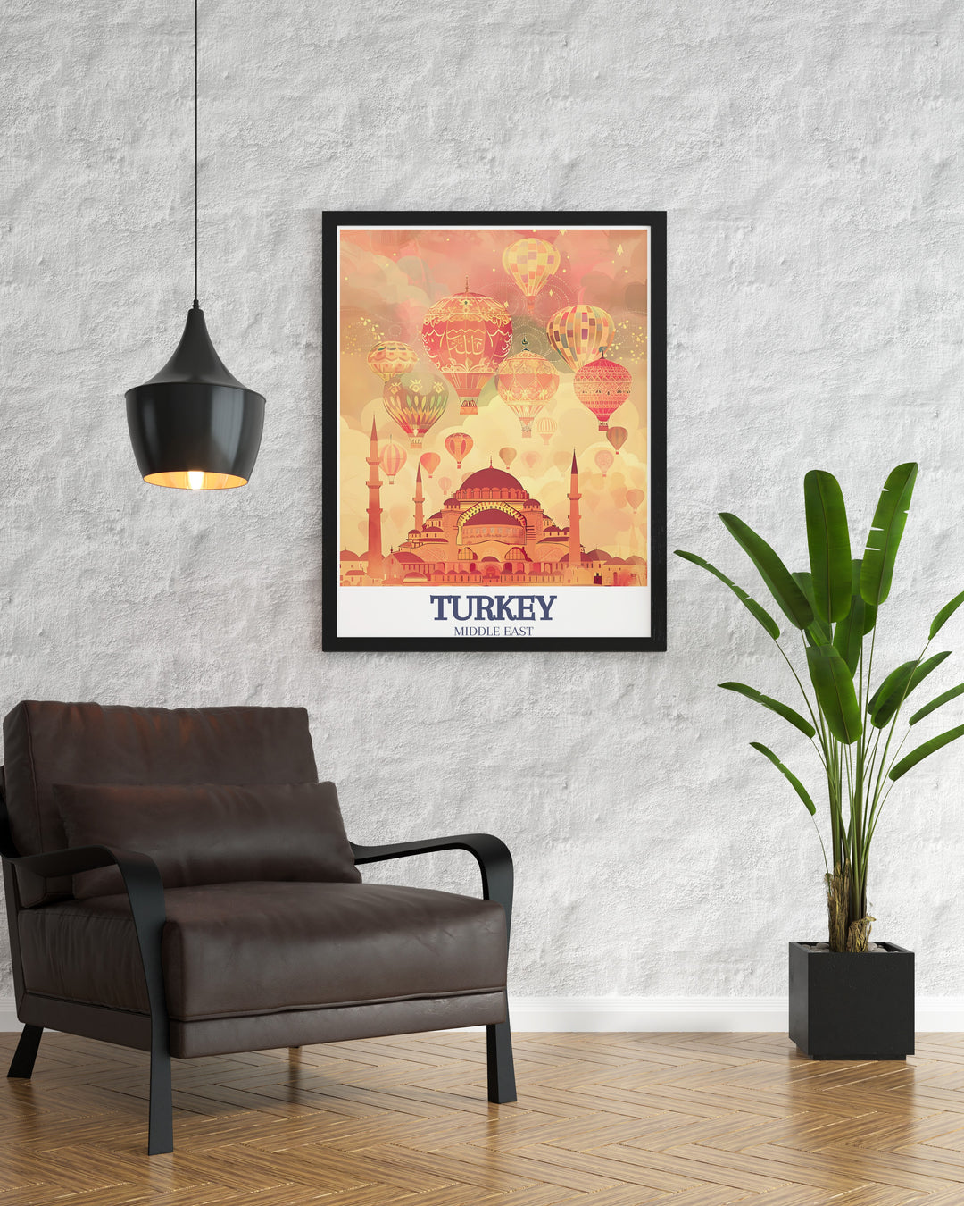 Celebrate the beauty of Turkey with this travel poster featuring the historic Hagia Sophia and the lively streets of Istanbul. The detailed artwork showcases the cultural significance of these landmarks, making it an ideal gift for any traveler.