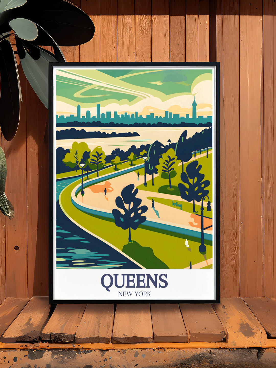 Stunning Queens poster highlighting Gantry Plaza State Park Manhattan views with the iconic New York City skyline perfect for personalized gifts anniversary gifts birthday gifts and Christmas gifts