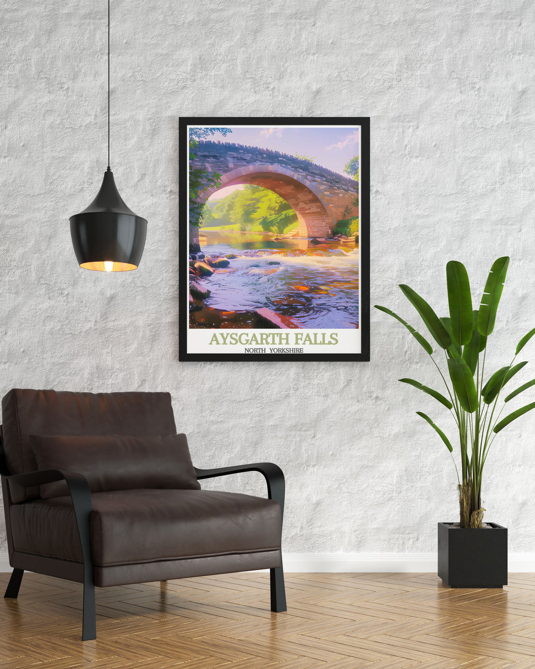 National Park poster of Aysgarth Bridge in the Yorkshire Dales capturing the essence of North Yorkshires scenic beauty this print is ideal for those who appreciate vintage travel art and want to bring a piece of the countryside into their home.