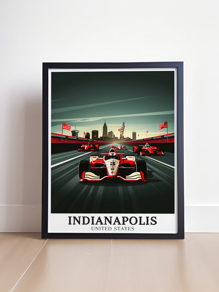 Indianapolis Travel Prints. These stunning prints of the Motor Speedway and skyline make perfect gifts for art and racing enthusiasts. Enjoy the vibrant landscapes and thrilling events of Indianapolis in your home.