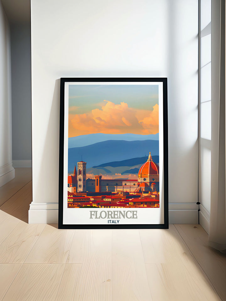 Florence Italy travel print featuring the majestic Cathedral of Santa Maria del Fiore showcasing the beauty of Italian architecture. Perfect wall art for lovers of Florence and Italy décor adding a touch of European elegance to any room in your home