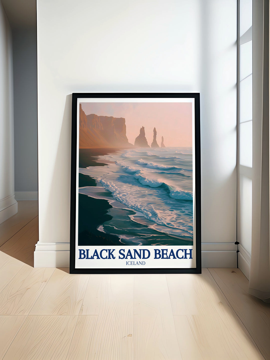 Basalt Rock Columns Framed Art capturing the majestic beauty of Icelands most famous beach, with its striking basalt formations and the deep black sands. This artwork is perfect for those who appreciate the power and beauty of nature