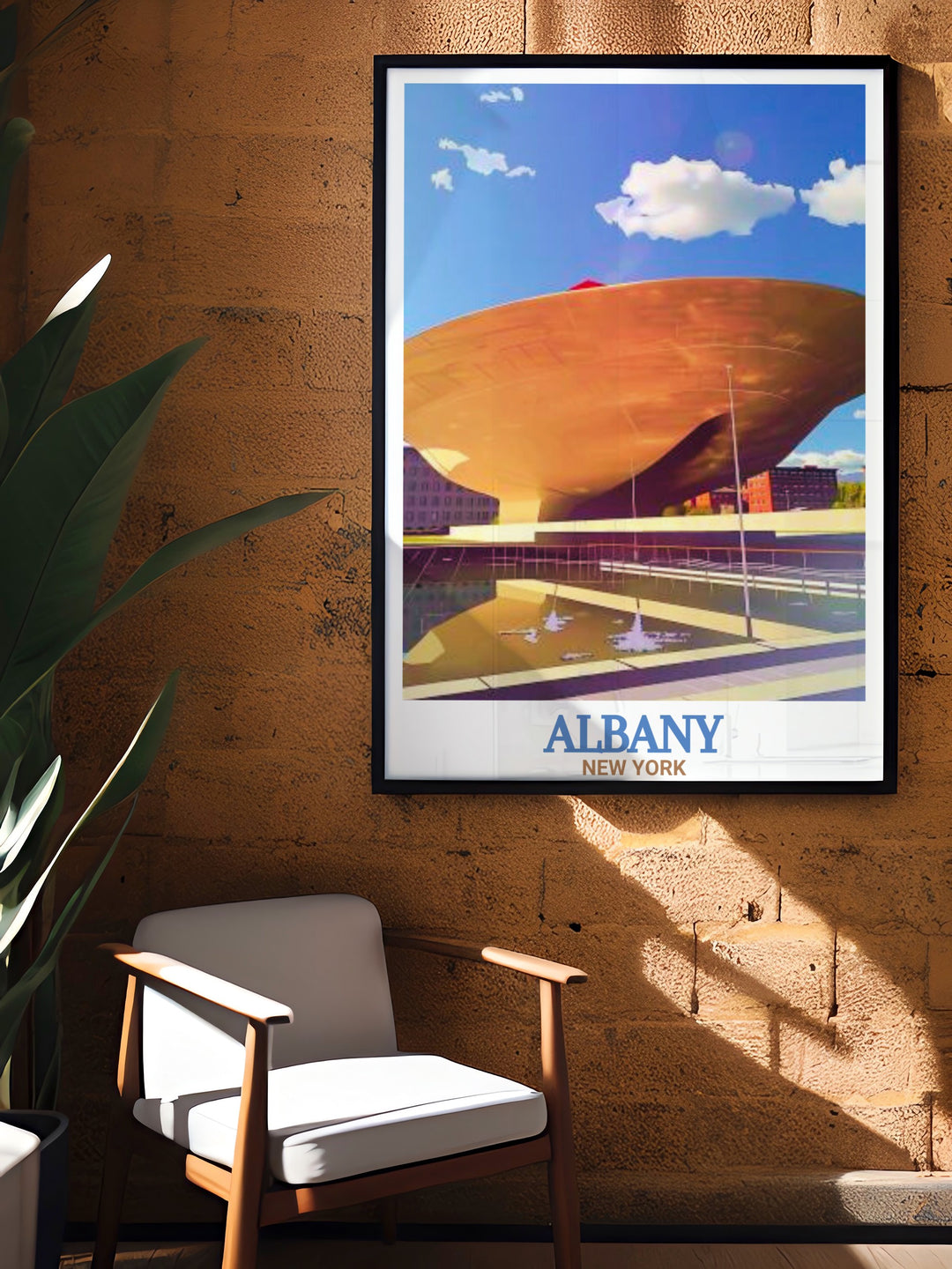 Elegant The Egg wall art offering a sophisticated touch to your living space celebrating Albanys architectural icon a great choice for New York State travel enthusiasts and lovers of Albany decor with a touch of modernity.