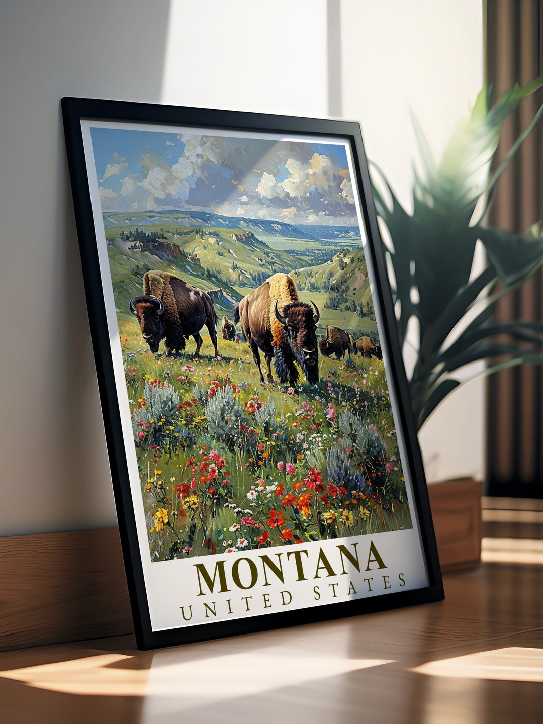 Montana Vintage Poster offers a timeless view of the Yellowstone bison, blending modern design with the classic beauty of Montanas wilderness. Perfect for nature lovers and adventurers, this artwork makes a thoughtful gift for any occasion.