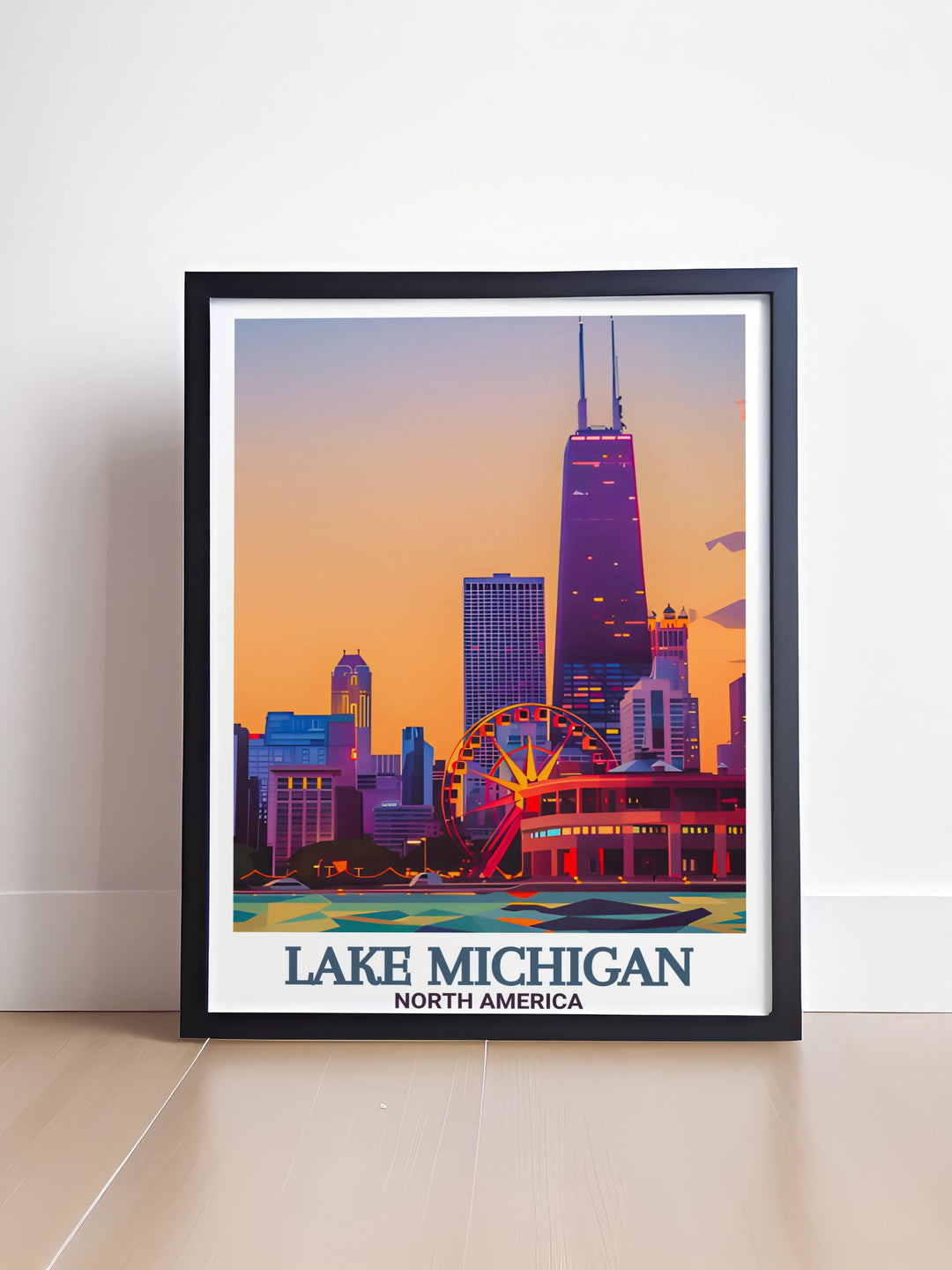 Great Lakes Art featuring Lake Michigan and Navy Pier makes for a perfect personalized gift or decor piece for anniversaries and birthdays. Add this poster to your collection to create a timeless, elegant look.