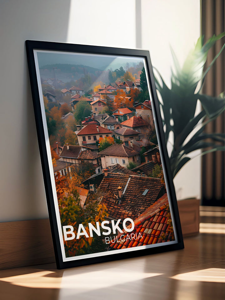 Featuring the architectural beauty of Bansko Old Town, this travel poster captures the essence of its rich cultural heritage, perfect for those who appreciate historical art.