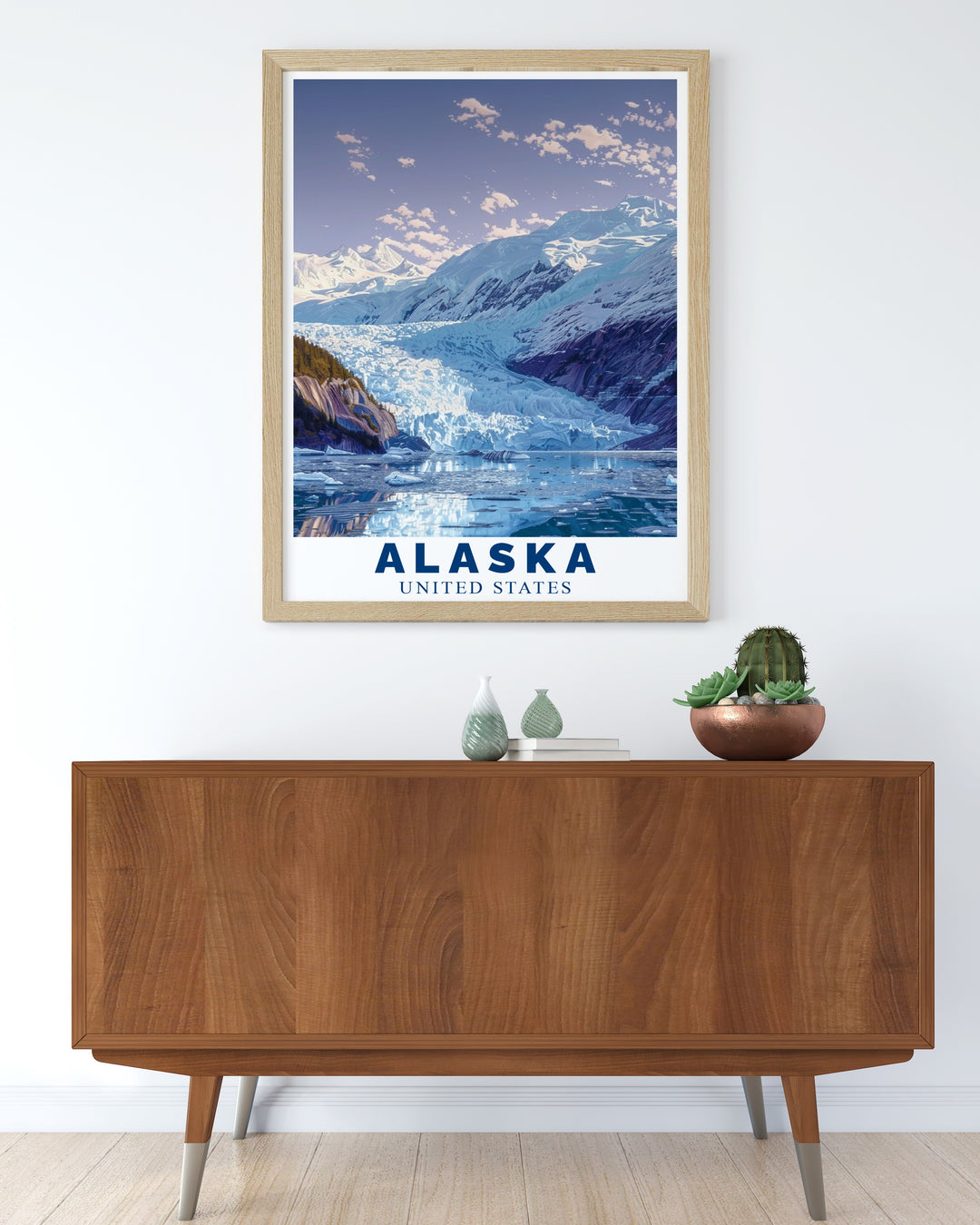 This Mendenhall Glacier travel print captures the peaceful yet powerful beauty of Alaskas famous glacier. The stunning detail and vibrant colors make it an ideal choice for wall art that inspires adventure and appreciation for the natural world.