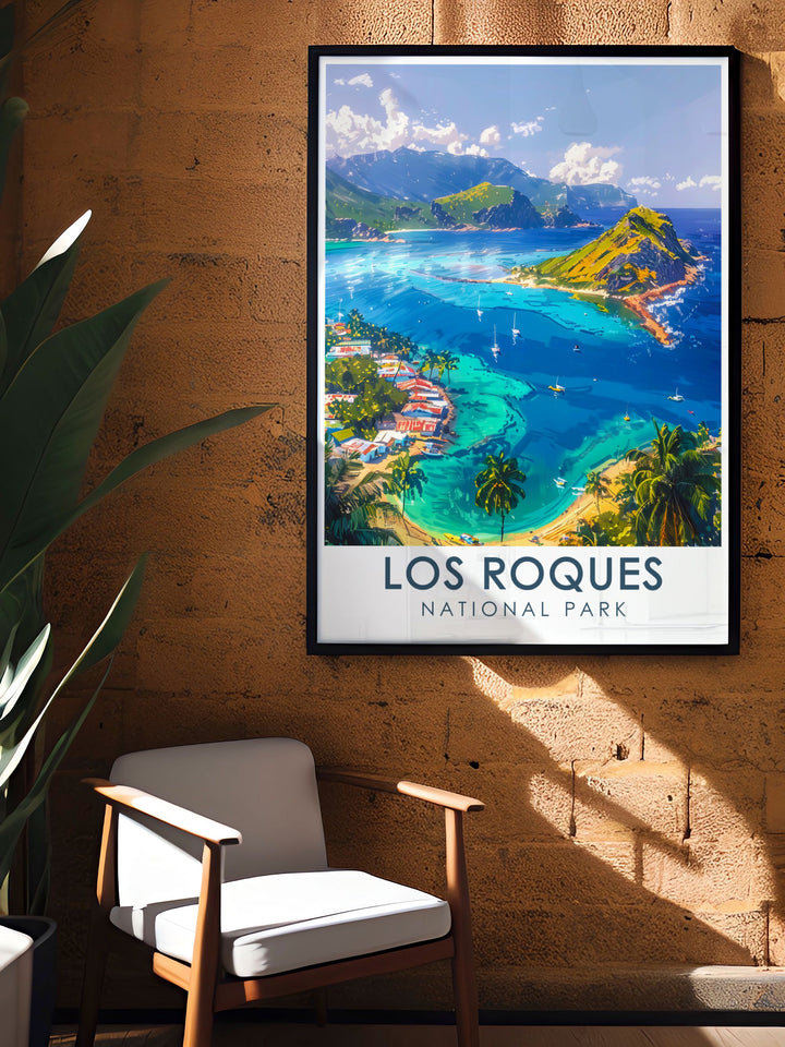 Bring the spirit of adventure into your home with this vibrant Venezuela travel print. Featuring Angel Falls and the serene landscapes of Los Roques National Park, its an ideal piece for anyone looking to add a touch of nature to their space.