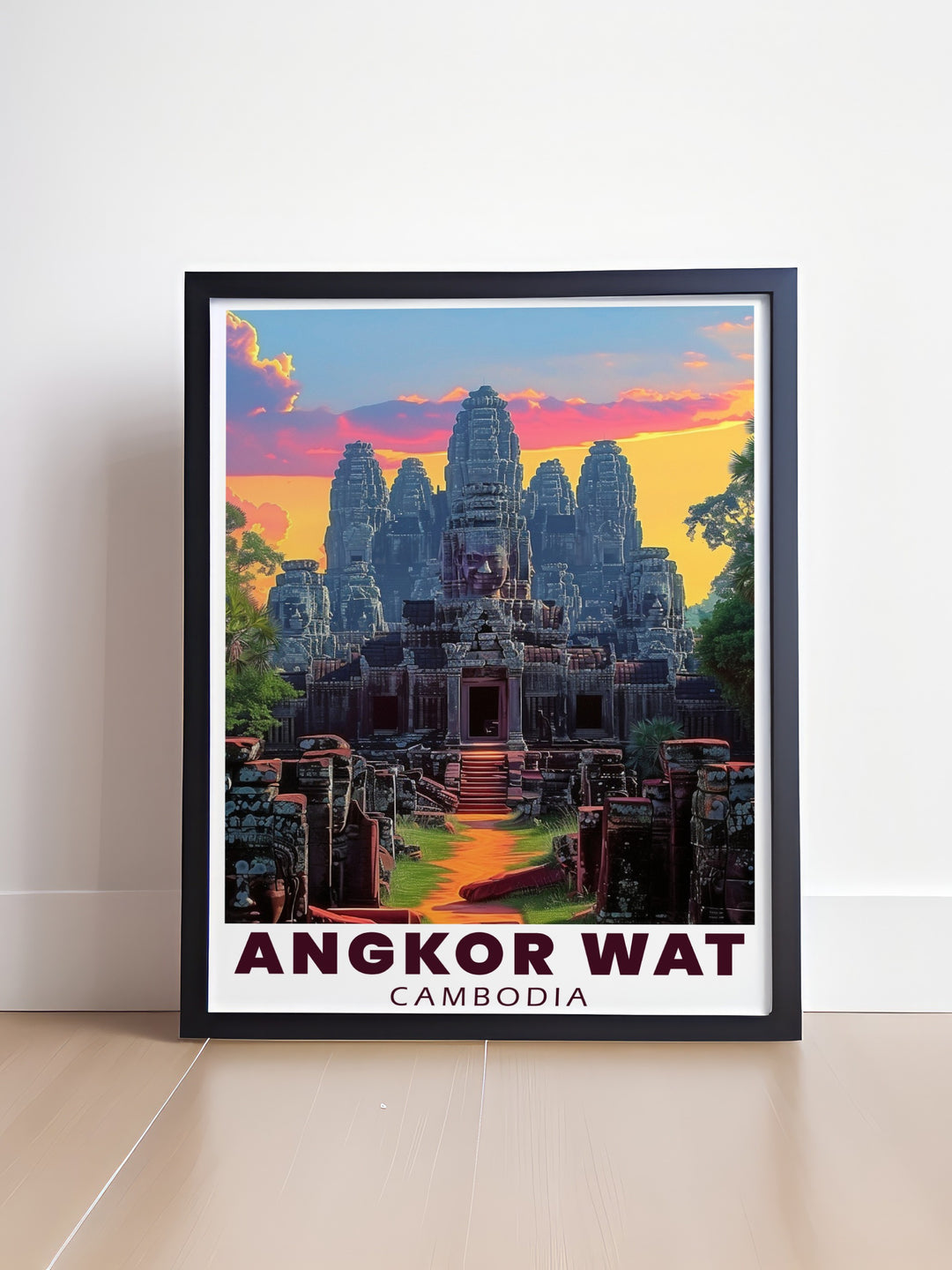 Our Angkor Wat and Bayon Temple travel print offers a detailed and vibrant look at two of Cambodias most famous temples. With intricate artwork that captures the grandeur of Khmer architecture, this poster is the perfect gift for history buffs and lovers of Southeast Asian culture.