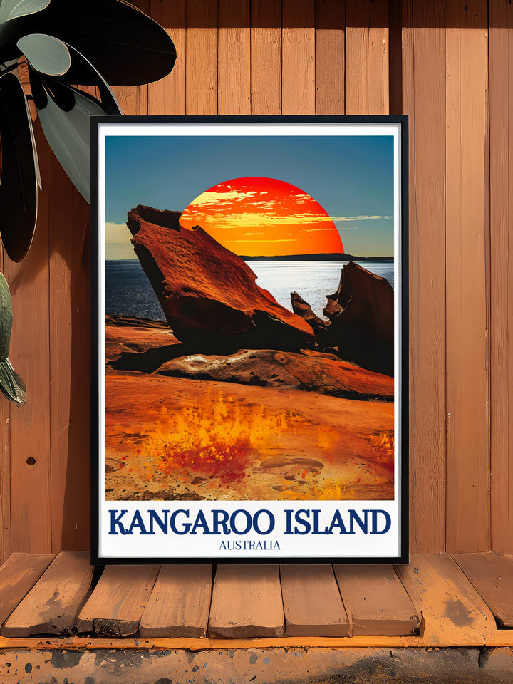 This Kangaroo Island art print captures the rugged landscapes of Flinders Chase National Park and the tranquil waters of Stokes Bay, making it a must have for lovers of nature and adventure.