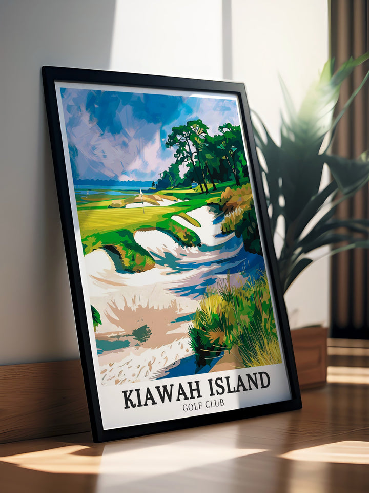 Canvas art depicting the scenic beauty of Kiawah Island Golf Club highlighting the lush fairways and tranquil lagoons of Osprey Point perfect for golf enthusiasts and nature lovers alike