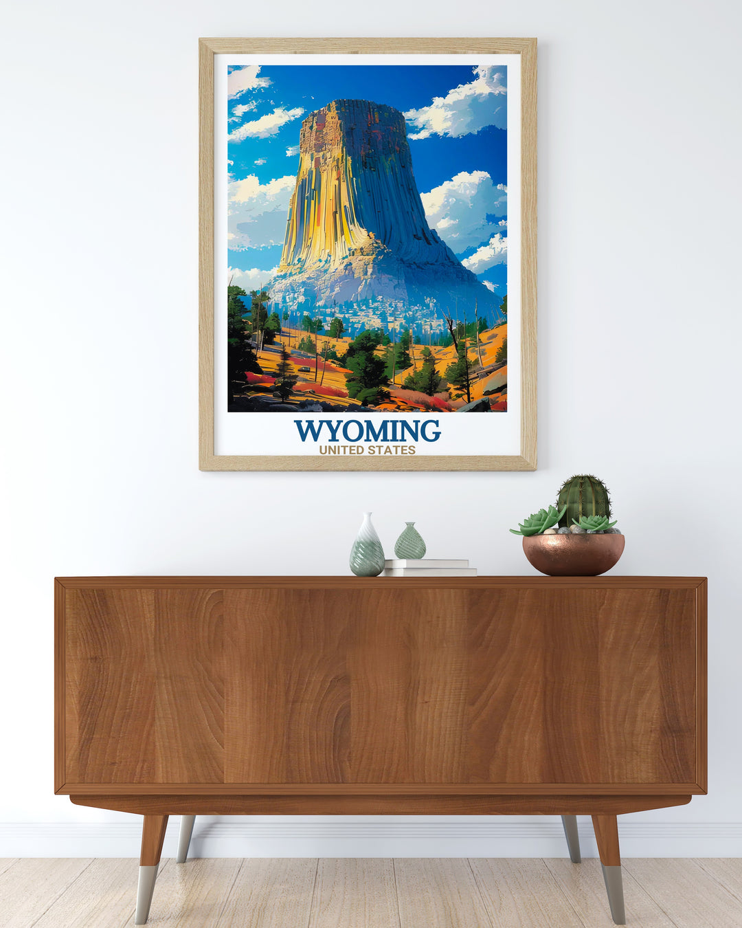 Vintage Ski Poster capturing the thrill of skiing down pristine slopes available as a Framed Print perfect for ski resort enthusiasts and Devils Tower National Monument Modern Decor