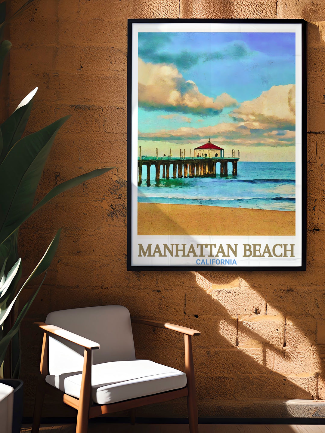 This Manhattan Beach Pier travel print brings the essence of Californias beach culture to your walls. From the sunlit sand to the classic pier, this wall art celebrates the West Coast lifestyle, offering a timeless addition to any home or office.