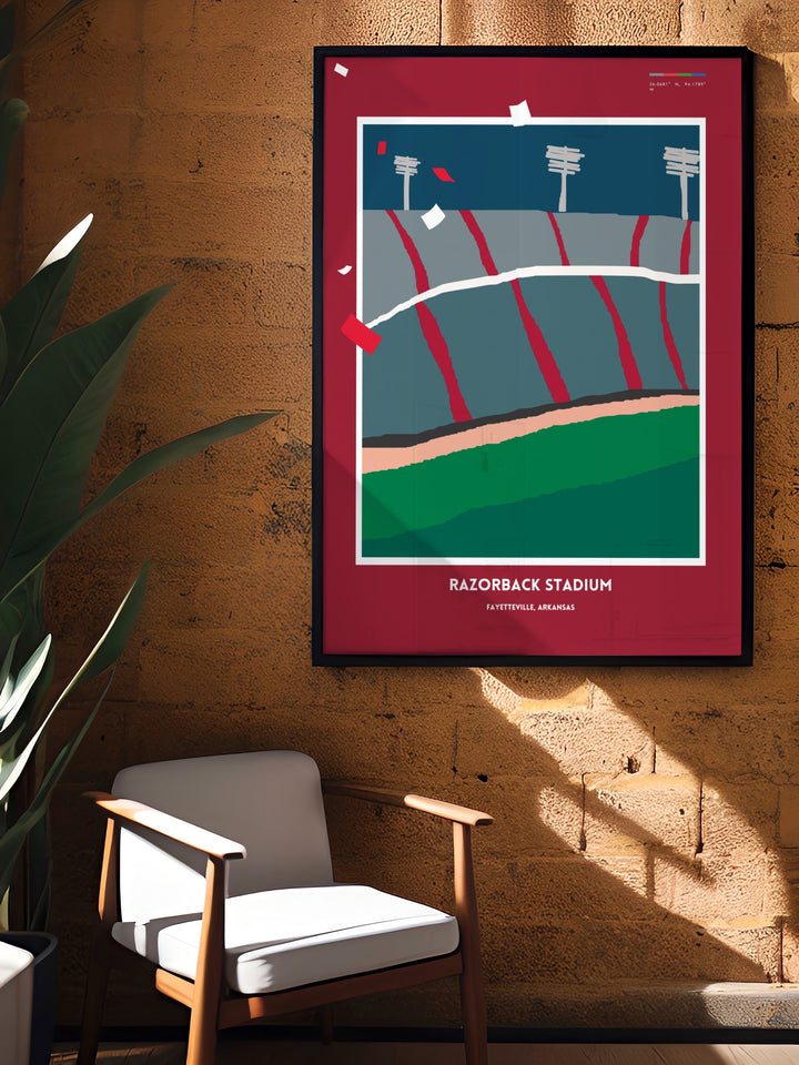 Razorbacks art print featuring the excitement of game day at Razorback Stadium perfect for decorating a college dorm or home office and a thoughtful gift for any Arkansas football fan