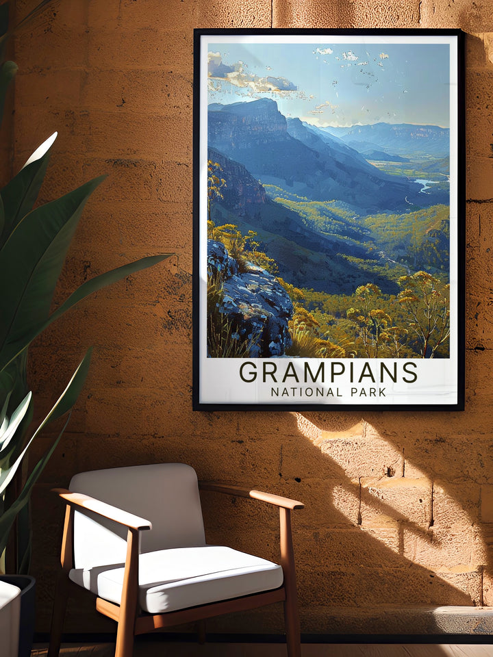 The Boroka Lookout framed art captures the adventure and beauty of the Grampians National Park. With its sweeping views of mountain ranges and vast skies, this artwork is ideal for travelers, nature enthusiasts, or anyone looking to bring a touch of the Australian wilderness into their home.