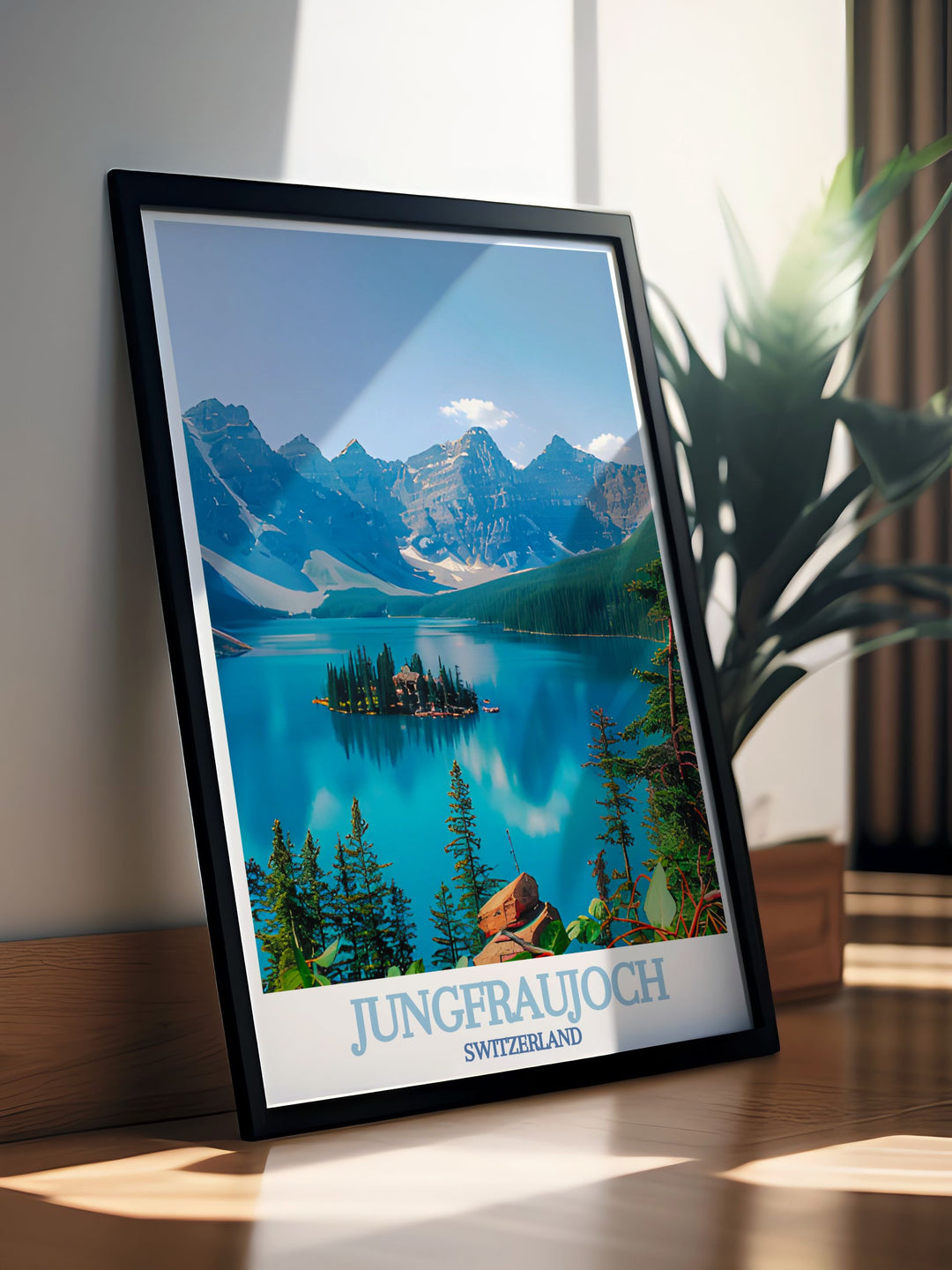 Featuring the towering peaks of Jungfraujoch and the vast Aletsch Glacier, this Switzerland art print brings a sense of adventure and tranquility to your home. Perfect for those who appreciate the outdoors, this travel poster adds a touch of the Swiss Alps to any wall.