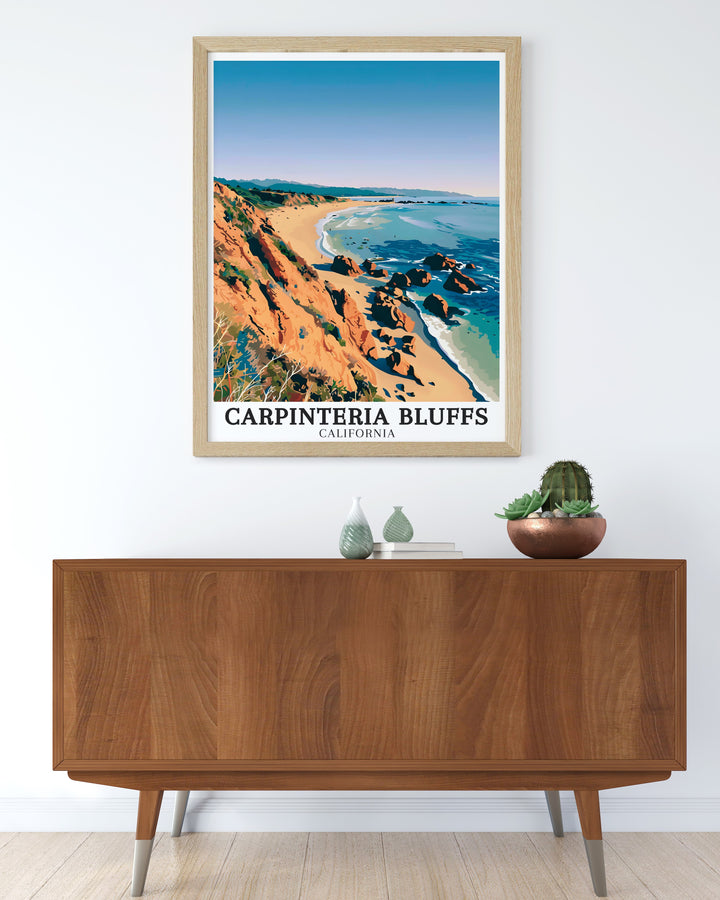 Bring the charm of Carpinteria Bluffs Nature Preserve and Carpinteria into your home with this California art print a beautiful way to showcase your love for California travel and nature while enhancing your decor with a touch of coastal elegance