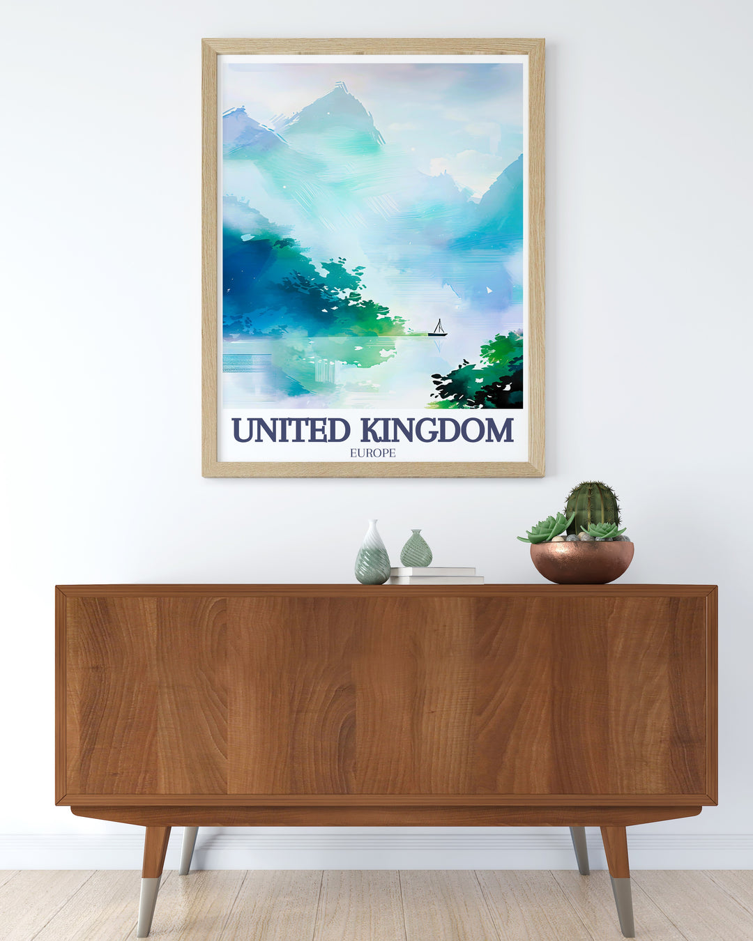 This United Kingdom poster print features a stunning depiction of Loch Ness and the surrounding Scottish Highlands. The artwork captures the essence of the natural landscape, from the mysterious waters of Loch Ness to the rolling hills of the Highlands, making it perfect for home décor or as a gift for nature lovers.