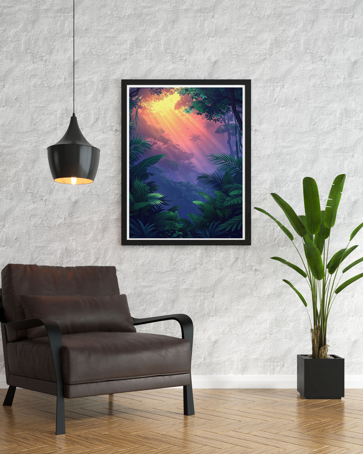 Modern wall decor featuring a foggy forest, capturing the serene and magical atmosphere of misty woodlands.