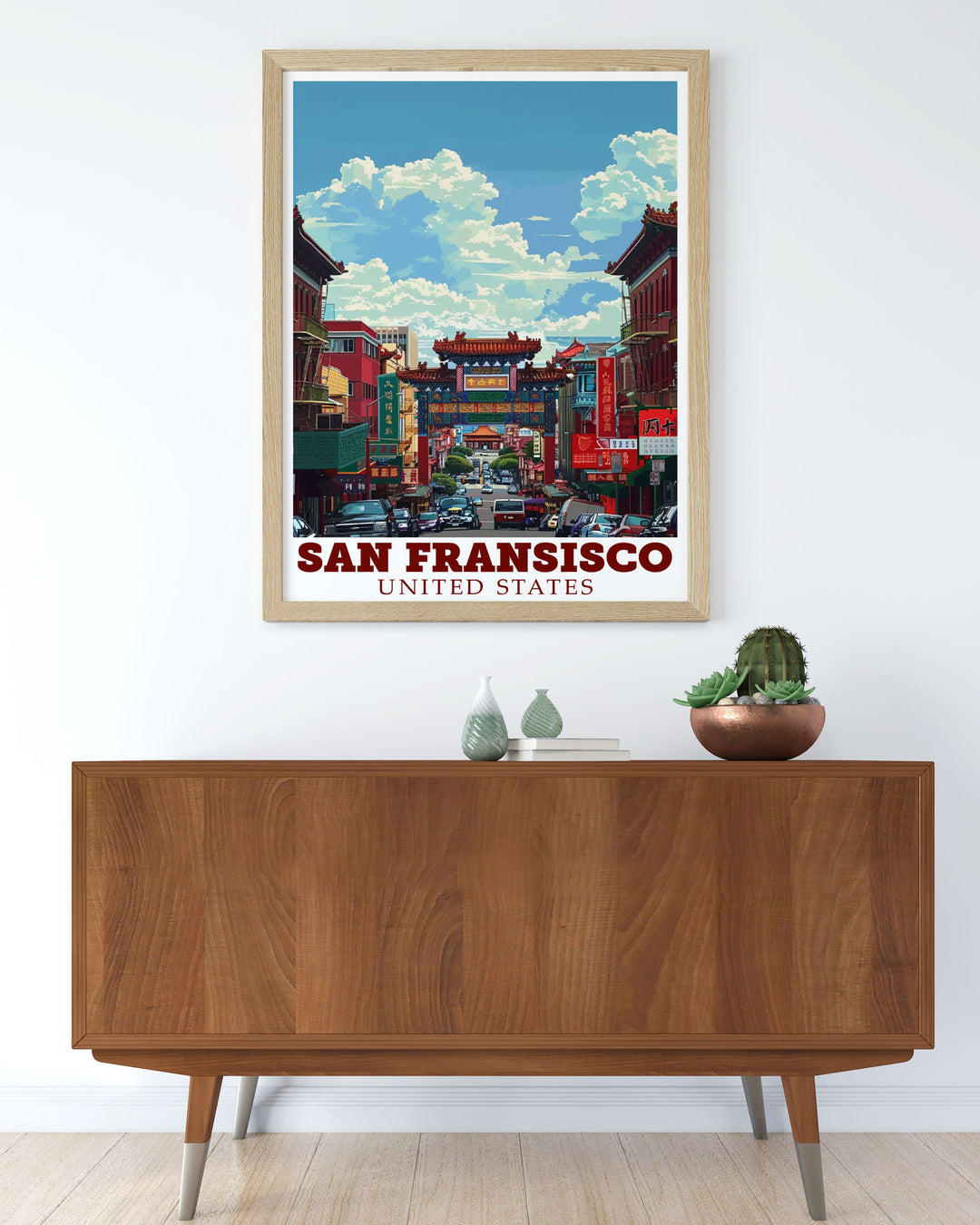 Framed print of the Golden Gate Bridge and Dragons Gate combines the charm of Northern California with the cultural richness of San Francisco a perfect wall decor piece