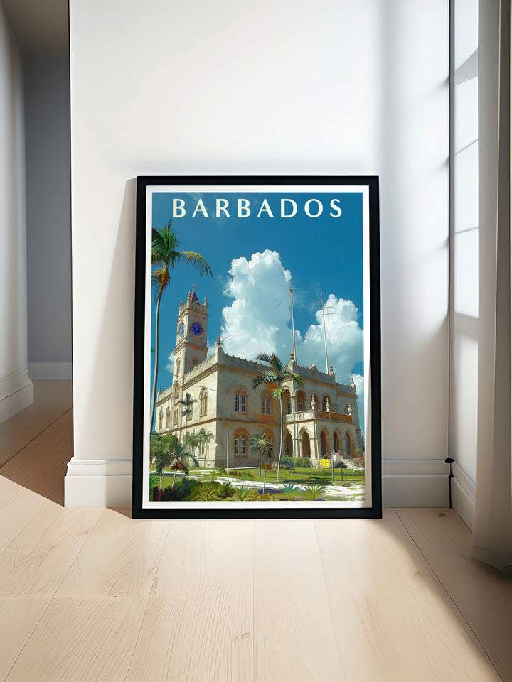 Parliament Building custom print capturing the intricate Gothic architecture and historical significance of Barbados Parliament Buildings, perfect for adding a touch of historical elegance to your home or office decor.