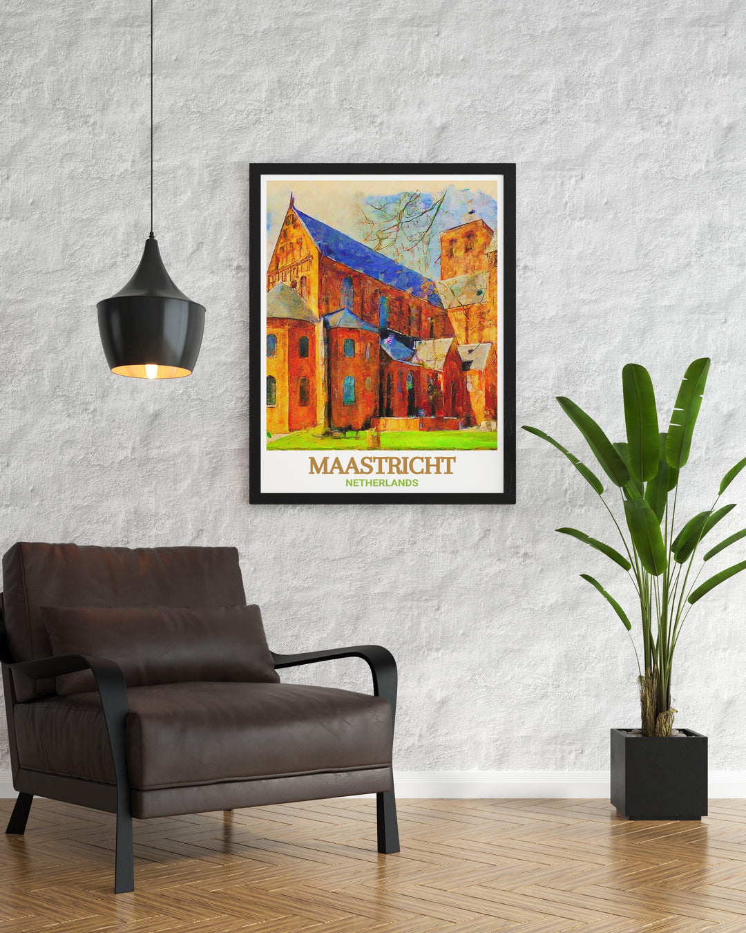 Basilica of Saint Servatius in Maastricht, Netherlands, depicted in this exquisite canvas art. The print highlights the intricate stonework and historical significance of the basilica, perfect for those seeking a touch of Dutch elegance in their home. This Netherlands Travel Poster is a timeless piece of art that celebrates the heritage of Maastricht