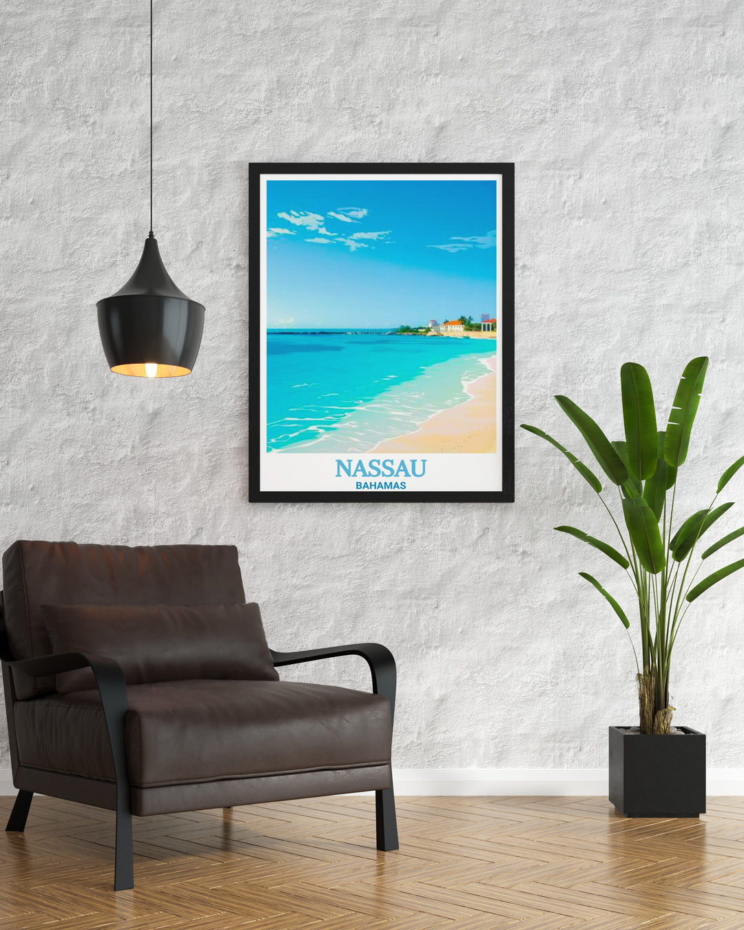 Nassau Wall Art featuring Junkanoo Beach, a vibrant and popular beach located in the heart of Nassau. This artwork captures the natural beauty of the Caribbean, with clear blue waters and white sands that invite relaxation and adventure alike.