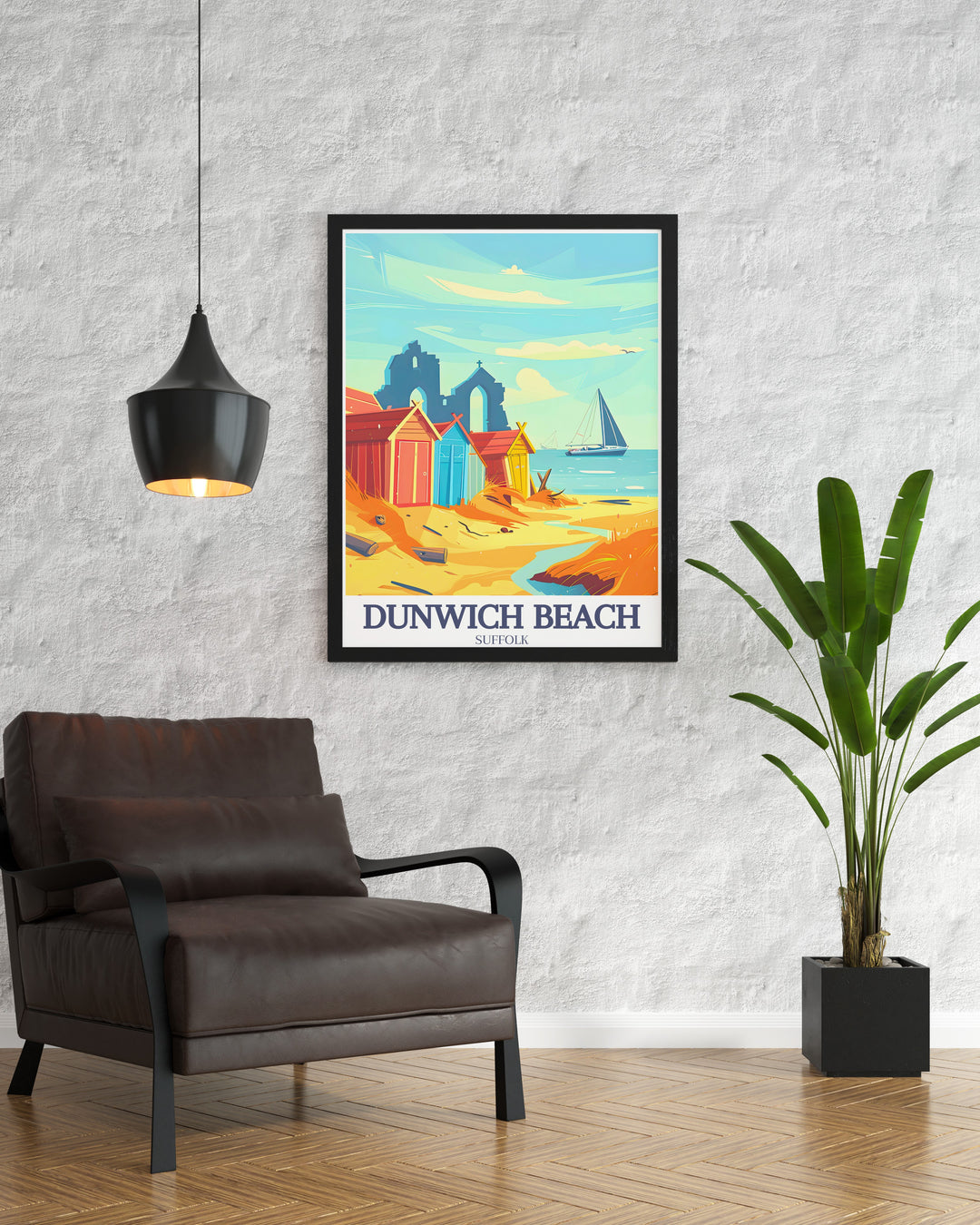 Dunwich Beach poster print captures the quiet beauty of this historic Suffolk beach, offering a serene view of the coastline. Paired with the haunting Dunwich Church Ruins, this travel print brings both the peaceful charm and rich history of Dunwich into your home.