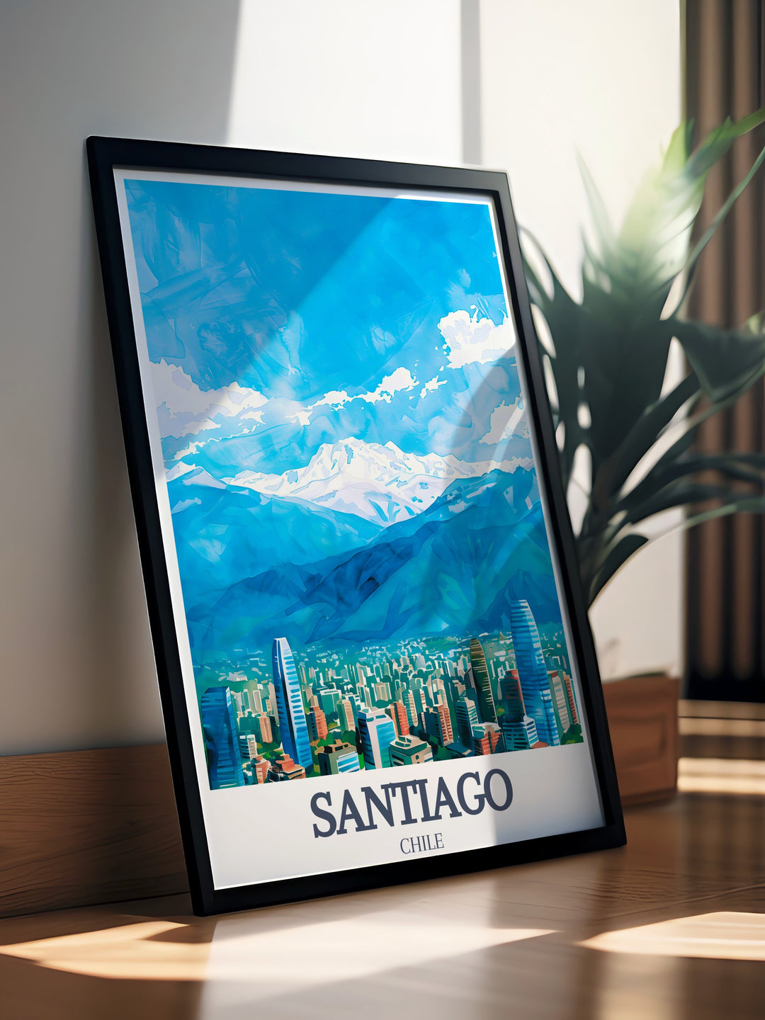 Santiago cityscape and Andes Mountains artwork is perfect for Spain wall decor bringing the charm of Spanish landscapes into your home Ideal for creating a focal point in your living space this print adds both beauty and cultural depth