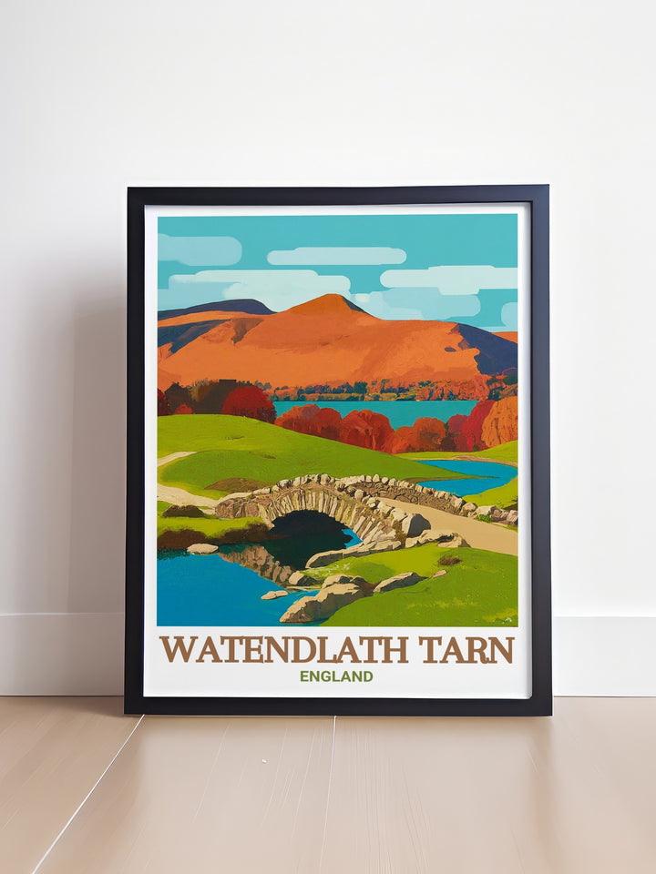 Vintage Lake District Print showcasing Ashness Bridge and the scenic Watendlath Tarn with intricate details ideal for enhancing your living space with a touch of nostalgia