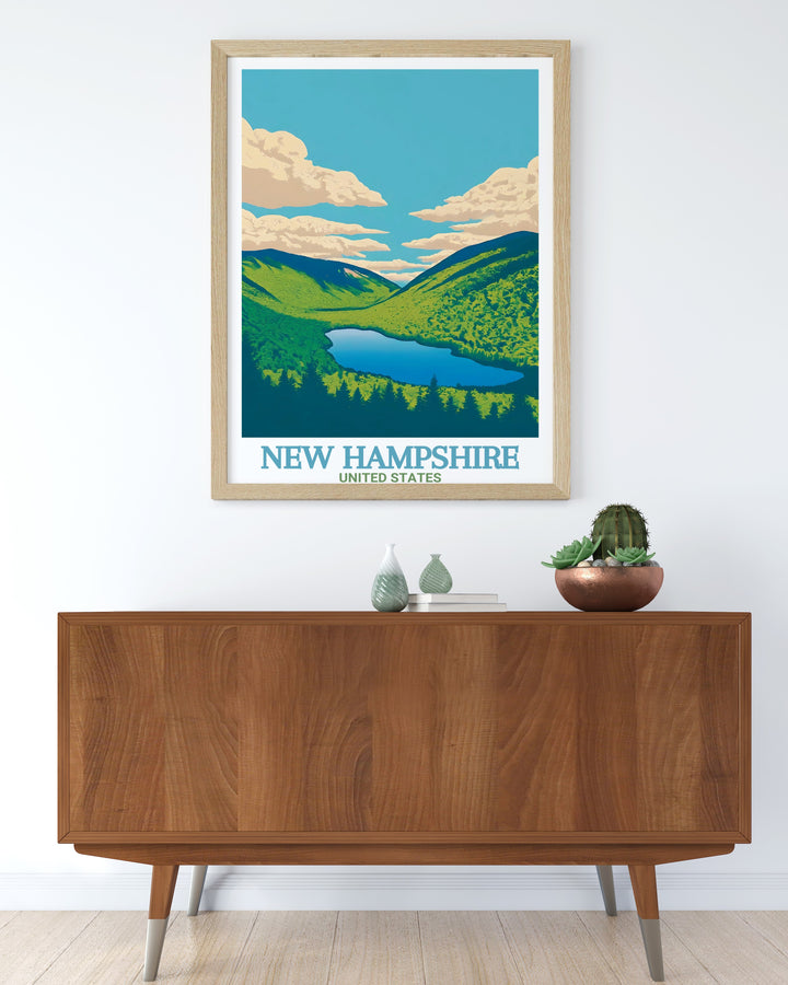 Bring the outdoors into your home with this Franconia Notch Travel Poster, celebrating the iconic Mount Washington and its surrounding natural landscape. Ideal for those who enjoy exploring New Hampshires pristine wilderness.