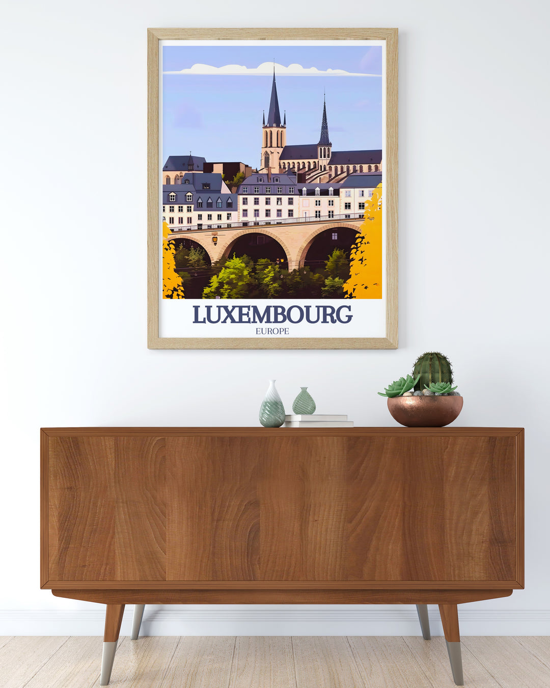 Luxembourg Travel Print beautifully captures the spirit of this European gem with artistic illustrations of the Grand Ducal Palace and Adolphe Bridge. The intricate details and vibrant colors make this print a striking piece of wall art, ideal for adding elegance and sophistication to any room.