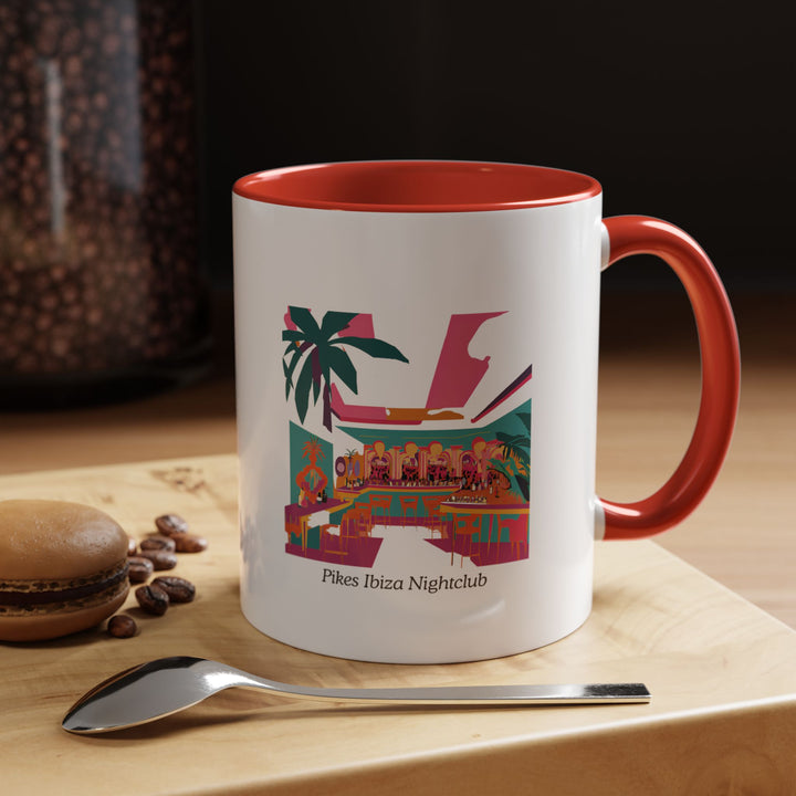 The Pikes Ibiza Night Club Mug is a premium ceramic piece adorned with bold designs inspired by the legendary Pikes Ibiza. Dishwasher safe and durable, it is perfect for coffee or tea lovers and makes a great souvenir or gift.