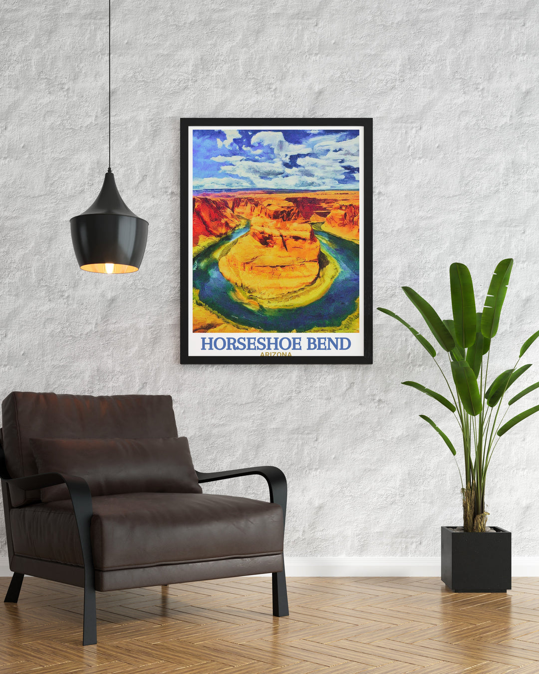 Decorate your space with this Horseshoe Bend travel print, showcasing the vibrant desert colors and unique landscape of Arizonas Grand Canyon region, a perfect gift for nature enthusiasts.